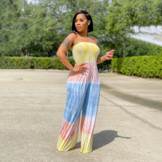 Tie Dye Print Loose Off Shoulder Tube Jumpsuit QSF-51008