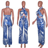 Sexy Printed Wrap Chest Wide Leg Pants 2 Piece Sets SH-390078