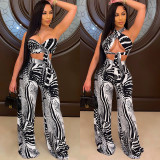 Sexy Printed Wrap Chest Wide Leg Pants 2 Piece Sets SH-390078