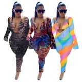 Sexy Plus Size Mesh Print Jumpsuit + Bra MOF-6629