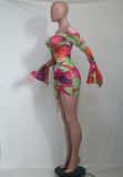 Sexy Off Shoulder Mesh Print Mini Dress YS-8806