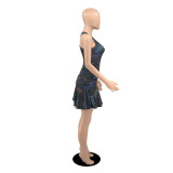 Letter Print Tennis Sleeveless Pleated Culottes Mini Dress YIBF-6085