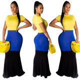 Casual Patchwork Short Sleeve Maxi Dresses YS-8341-1