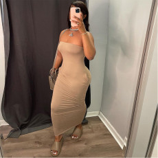 Sexy Fashion Solid Color Tube Top Maxi Dress SH-390151