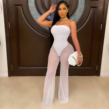 Fashion Sexy Solid Color Tube Top Mesh Jumpsuit YS-8804