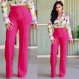 Solid Double Breasted High Waist Pants SH-2006-0