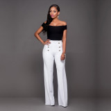 Solid Double Breasted High Waist Pants SH-2006-0
