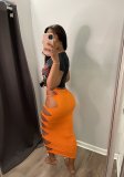 Sexy Solid Hole Hollow Out Long Skirt LX-6900
