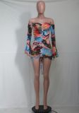 Sexy Off Shoulder Mesh Print Mini Dress YS-8806