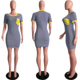 Plus Size Casual Striped Short Sleeve Mini Dress SH-3617