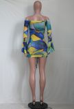Sexy Off Shoulder Mesh Print Mini Dress YS-8806