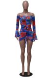 Sexy Off Shoulder Mesh Print Mini Dress YS-8806