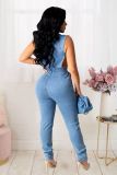 Plus Size Denim Sleeveless Hollow Slim Jeans Jumpsuit LX-6087