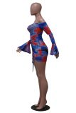Sexy Off Shoulder Mesh Print Mini Dress YS-8806