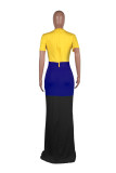 Casual Patchwork Short Sleeve Maxi Dresses YS-8341-1