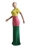 Casual Patchwork Short Sleeve Maxi Dresses YS-8341-1