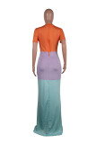 Casual Patchwork Short Sleeve Maxi Dresses YS-8341-1