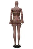 Sexy Off Shoulder Mesh Print Mini Dress YS-8806