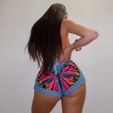 Sexy Butterfly Print Denim Shorts SH-390134