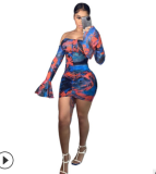 Sexy Off Shoulder Mesh Print Mini Dress YS-8806