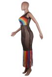 Plus Size Fashion Sexy Print See Through Beach Dress YS-8355