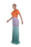 Casual Patchwork Short Sleeve Maxi Dresses YS-8341-1