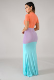 Casual Patchwork Short Sleeve Maxi Dresses YS-8341-1