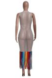 Plus Size Fashion Sexy Print See Through Beach Dress YS-8355