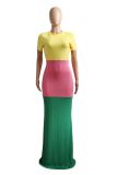 Casual Patchwork Short Sleeve Maxi Dresses YS-8341-1