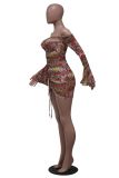Sexy Off Shoulder Mesh Print Mini Dress YS-8806
