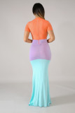 Casual Patchwork Short Sleeve Maxi Dresses YS-8341-1