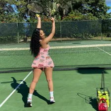 Letter Print Tennis Sleeveless Pleated Culottes Mini Dress YIBF-6085