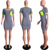 Plus Size Casual Striped Short Sleeve Mini Dress SH-3617