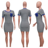 Plus Size Casual Striped Short Sleeve Mini Dress SH-3617