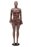 Sexy Off Shoulder Mesh Print Mini Dress YS-8806