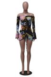 Sexy Off Shoulder Mesh Print Mini Dress YS-8806
