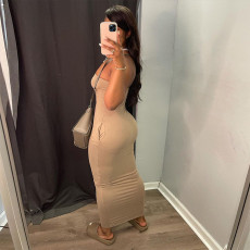 Sexy Fashion Solid Color Tube Top Maxi Dress SH-390151