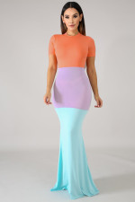 Casual Patchwork Short Sleeve Maxi Dresses YS-8341-1