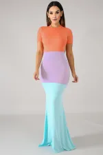 Casual Patchwork Short Sleeve Maxi Dresses YS-8341-1