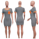 Plus Size Casual Striped Short Sleeve Mini Dress SH-3617