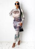 Sexy Mesh Dollar Print Long Sleeve Maxi Dresse YS-8702