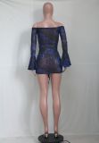 Sexy Off Shoulder Mesh Print Mini Dress YS-8806
