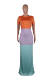 Casual Patchwork Short Sleeve Maxi Dresses YS-8341-1