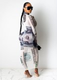 Sexy Mesh Dollar Print Long Sleeve Maxi Dresse YS-8702