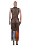 Plus Size Fashion Sexy Print See Through Beach Dress YS-8355