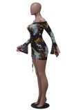 Sexy Off Shoulder Mesh Print Mini Dress YS-8806