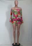 Sexy Off Shoulder Mesh Print Mini Dress YS-8806