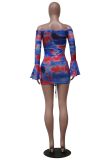 Sexy Off Shoulder Mesh Print Mini Dress YS-8806