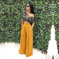 Plus Size Solid High Waist Wide Leg Pants SH-2018