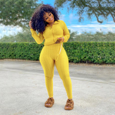 Plus Size Solid Color Casual Sports Coat And Pants Two Piece Set (With Mask) SH-390124